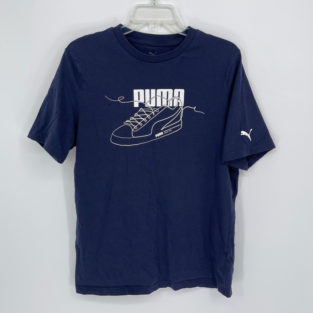 Puma Men's Navy Blue Graphic Sneaker Logo Short Sleeve T-Shirt Size Large